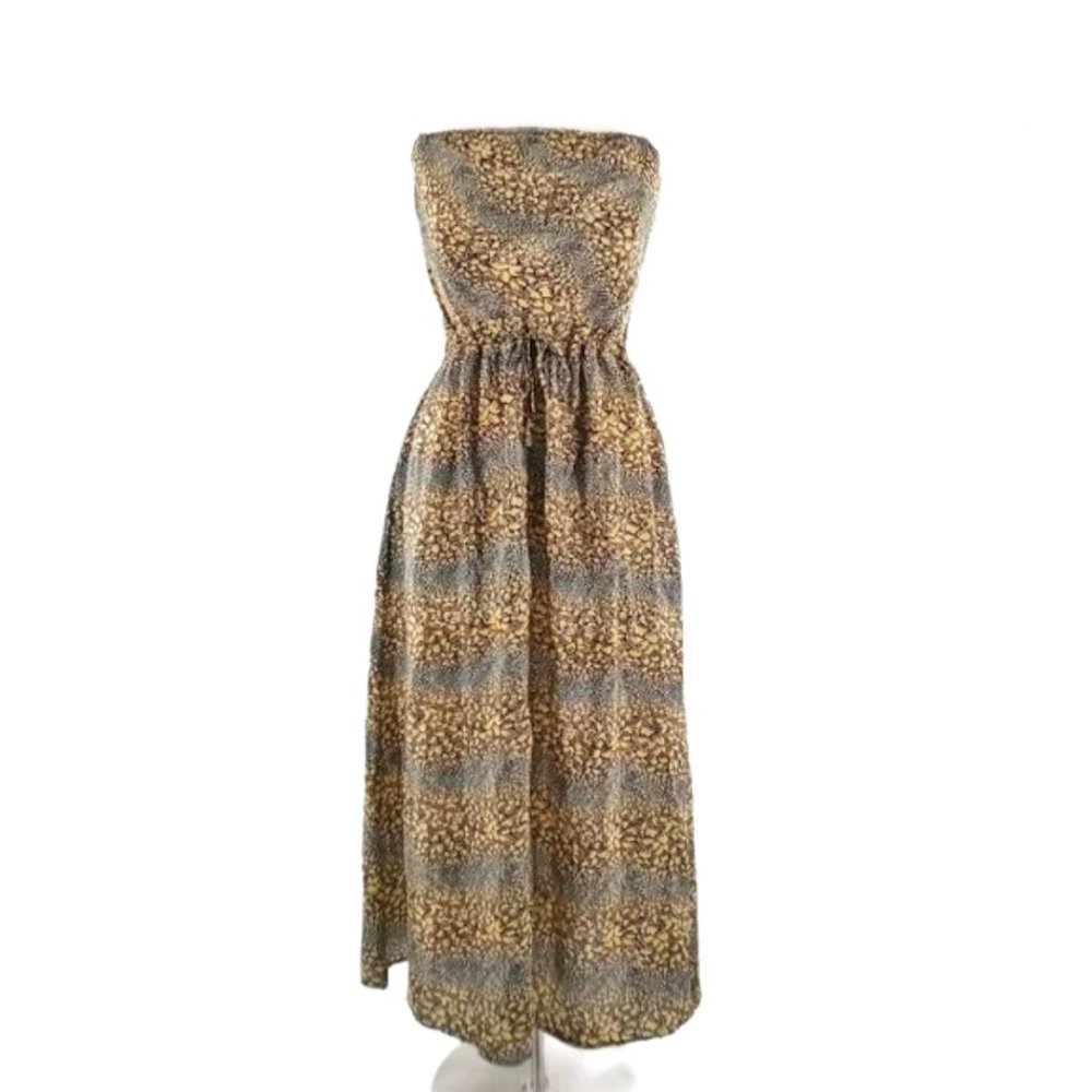 Anthropology Tolani Leopard Long Silk Strapless Dress Drawstring Small Pockets